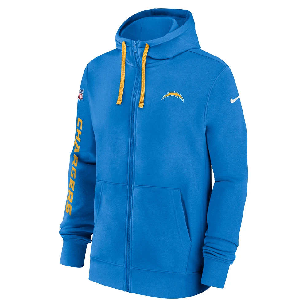 Los Angeles Chargers Sideline Team Issue Club Men's Nike Full Zip Hoodie