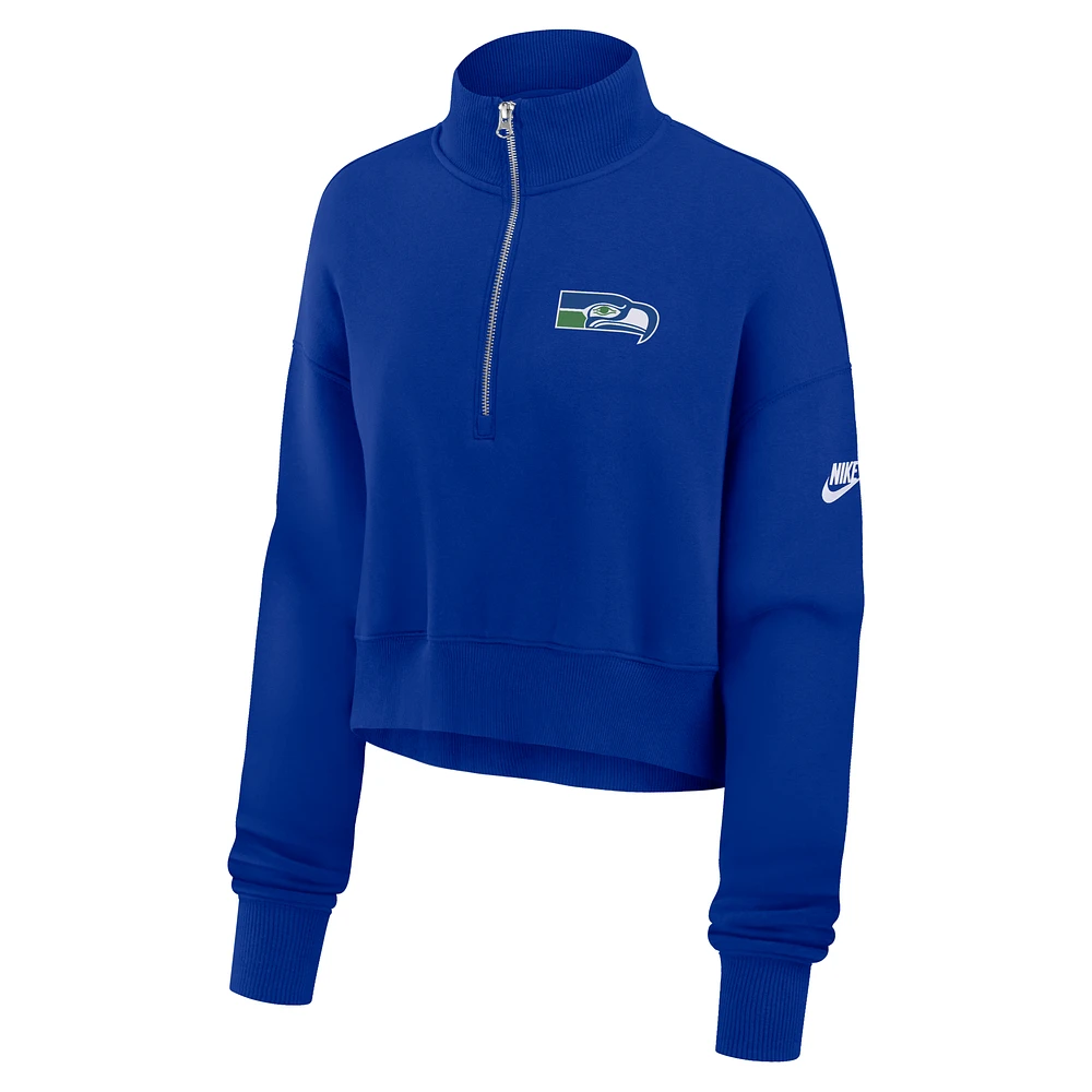 Seattle Seahawks Rewind Phoenix Women's Nike NFL Cropped 1/4-Zip Crew