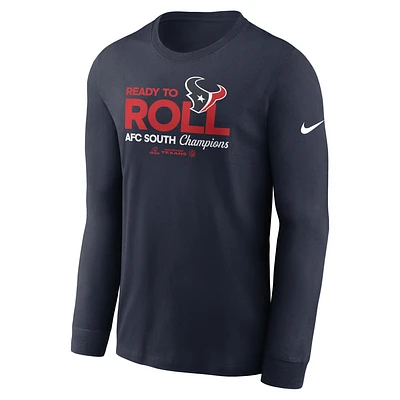 Houston Texans 2024 AFC South Champions Trophy Collection Men's Nike NFL Long-Sleeve T-Shirt