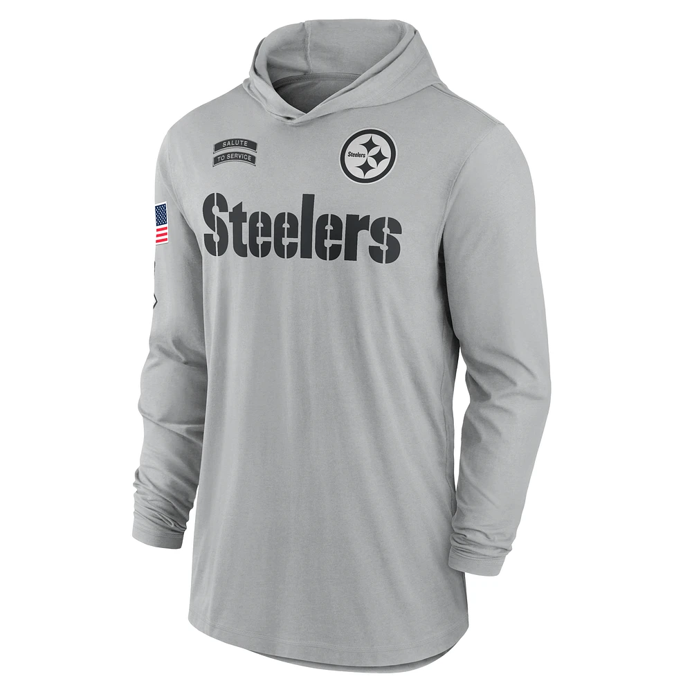 Pittsburgh Steelers Salute to Service Edge Mascot Lockup Men’s Nike Dri-FIT NFL Long-Sleeve Hooded Top