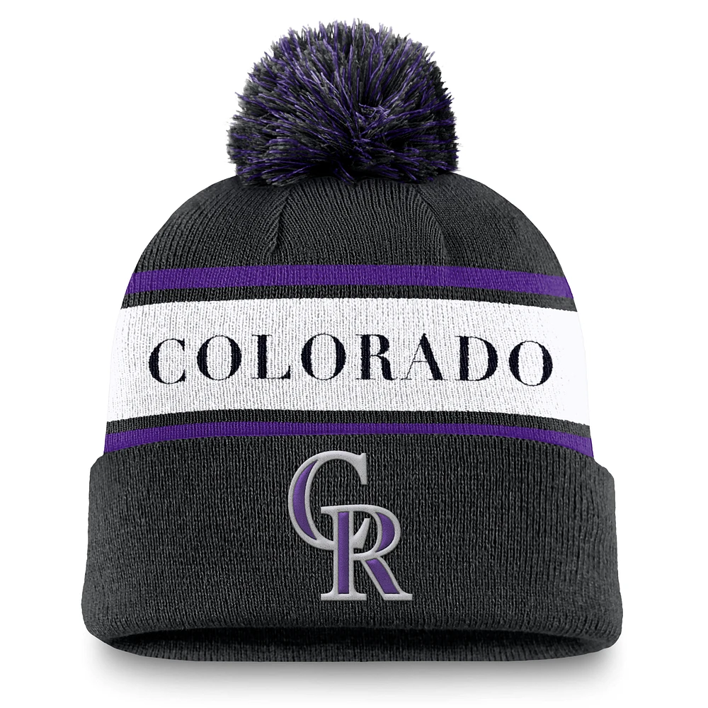 Colorado Rockies Team Stripe Peak Men's Nike MLB Cuffed Pom Beanie