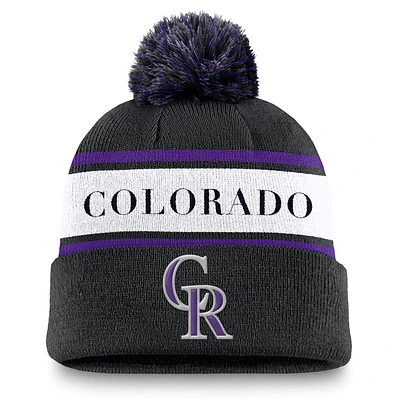 Colorado Rockies Team Stripe Peak Men's Nike MLB Cuffed Pom Beanie