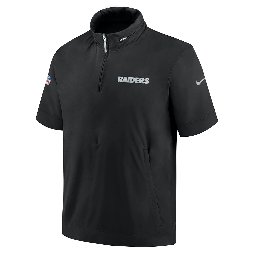 Las Vegas Raiders Sideline Coach Men's Nike NFL 1/2-Zip Short-Sleeve Hooded Jacket