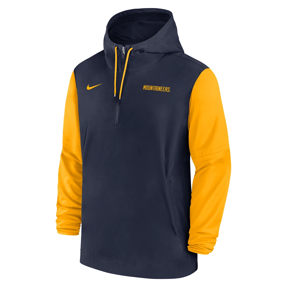 West Virginia Mountaineers Sideline Pre-Game Player Men's Nike College 1/2-Zip Hooded Jacket