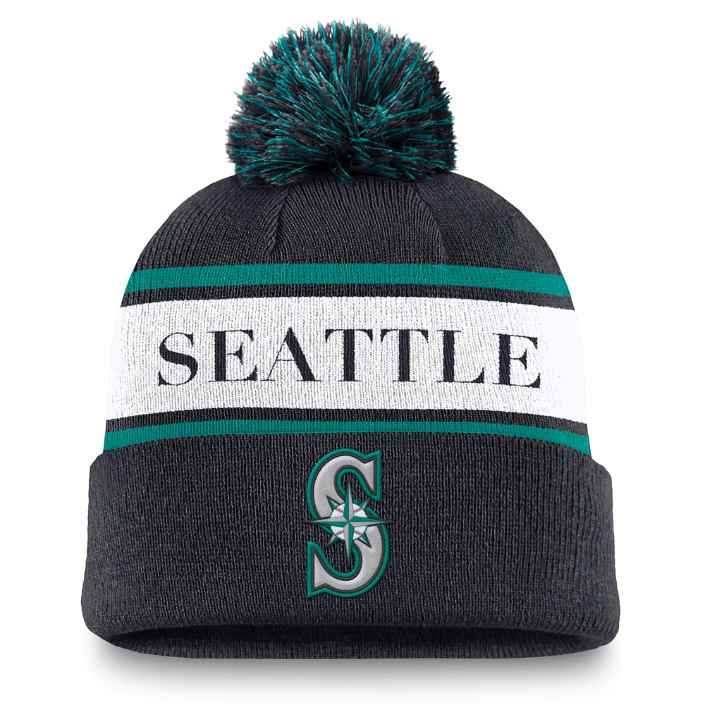 Seattle Mariners Team Stripe Peak Men's Nike MLB Cuffed Pom Beanie