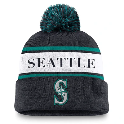 Seattle Mariners Team Stripe Peak Men's Nike MLB Cuffed Pom Beanie