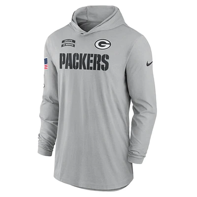 Green Bay Packers Salute to Service Edge Mascot Lockup Men’s Nike Dri-FIT NFL Long-Sleeve Hooded Top