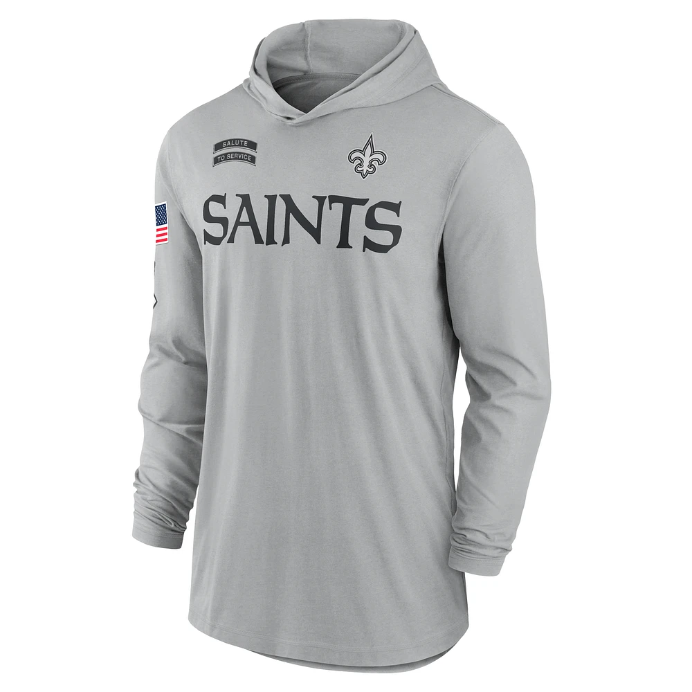 New Orleans Saints Salute to Service Edge Mascot Lockup Men’s Nike Dri-FIT NFL Long-Sleeve Hooded Top