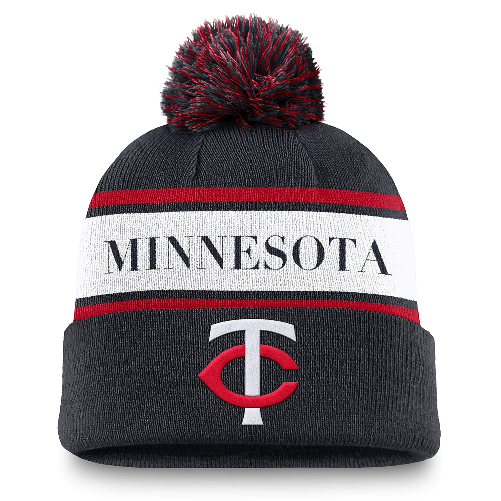 Minnesota Twins Team Stripe Peak Men's Nike MLB Cuffed Pom Beanie