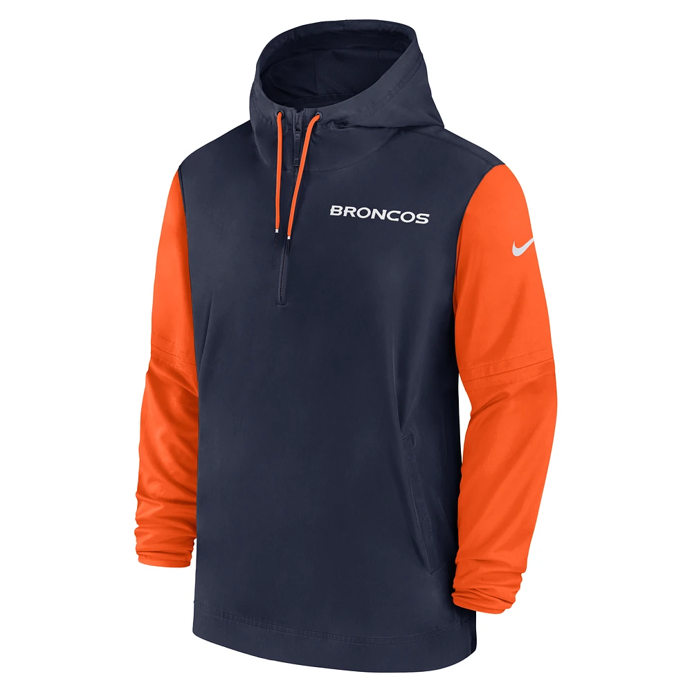 Denver Broncos Sideline Pre-Game Player Men's Nike NFL 1/2-Zip Hooded Jacket