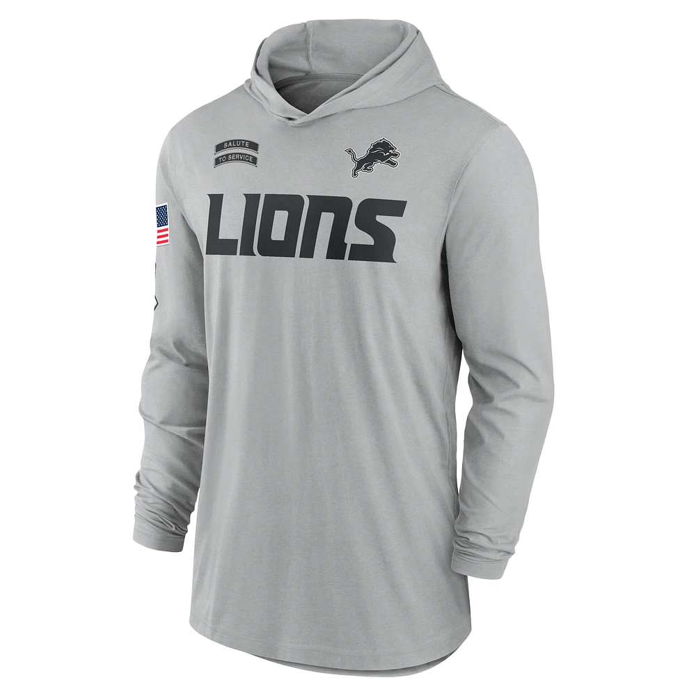 Detroit Lions Salute to Service Edge Mascot Lockup Men’s Nike Dri-FIT NFL Long-Sleeve Hooded Top