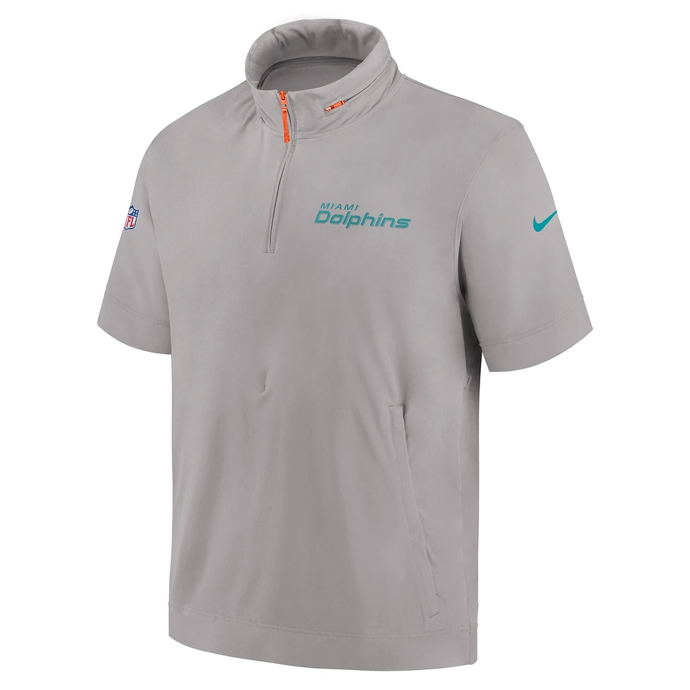 Miami Dolphins Sideline Coach Men's Nike NFL 1/2-Zip Short-Sleeve Hooded Jacket