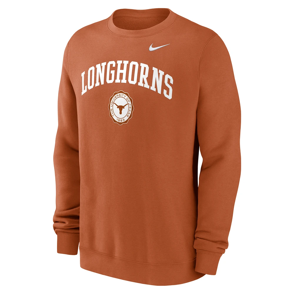 Texas Longhorns Arched Seal Men's Nike College Pullover Crew