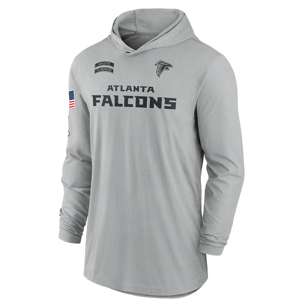 Atlanta Falcons Salute to Service Edge Mascot Lockup Men’s Nike Dri-FIT NFL Long-Sleeve Hooded Top