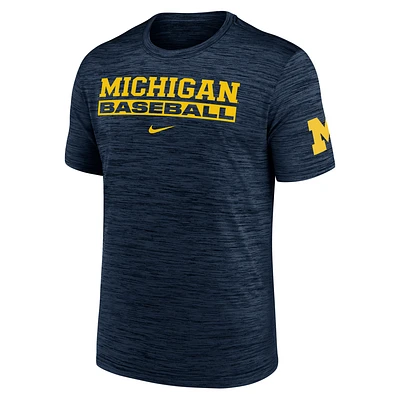 Michigan Wolverines Velocity Baseball Wordmark Stack Men's Nike Dri-FIT College T-Shirt