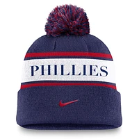 Philadelphia Phillies Team Stripe Peak Men's Nike MLB Cuffed Pom Beanie