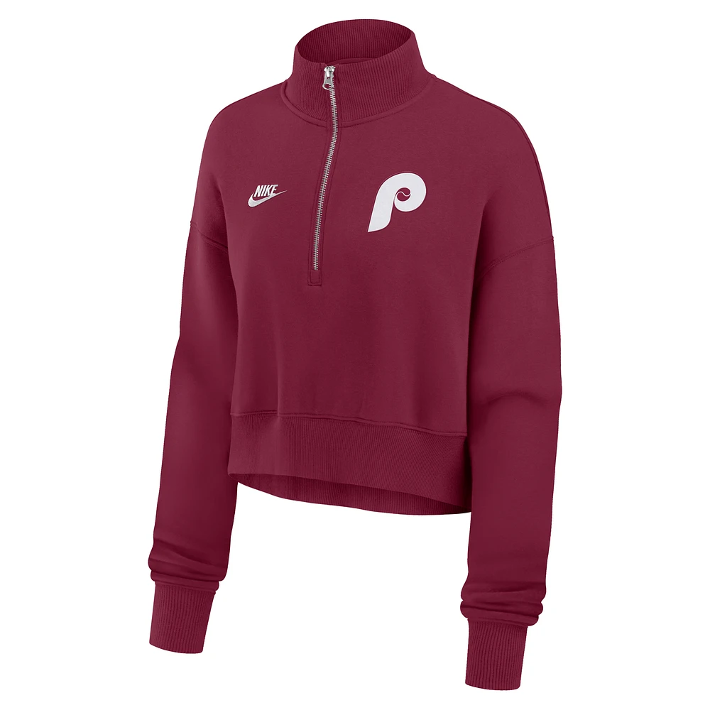 Philadelphia Phillies Cooperstown Phoenix Women's Nike MLB Cropped 1/2-Zip Crew