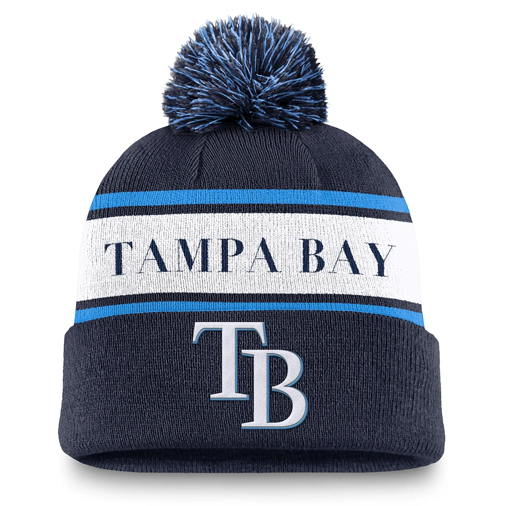 Tampa Bay Rays Team Stripe Peak Men's Nike MLB Cuffed Pom Beanie