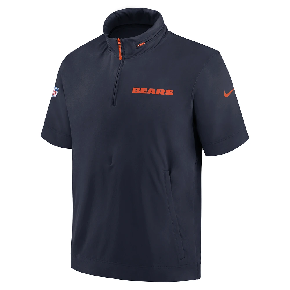 Chicago Bears Sideline Coach Men's Nike NFL 1/2-Zip Short-Sleeve Hooded Jacket