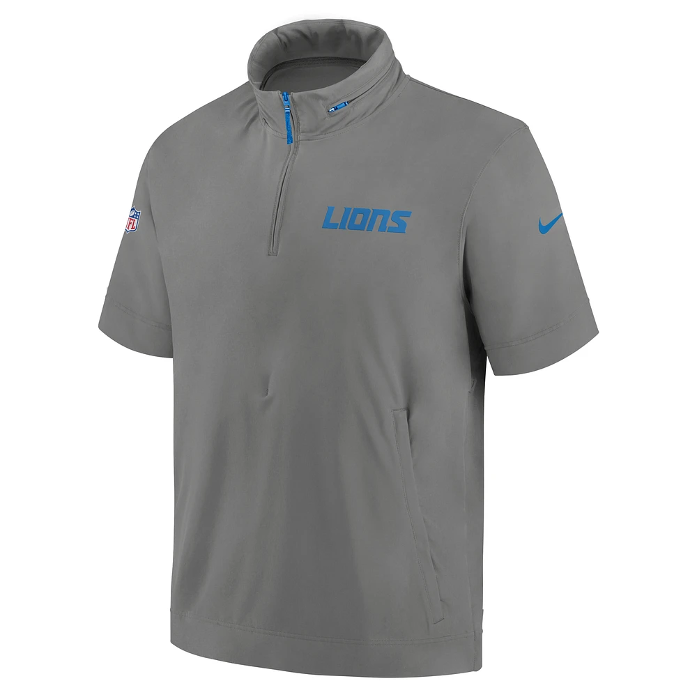 Detroit Lions Sideline Coach Men's Nike NFL 1/2-Zip Short-Sleeve Hooded Jacket