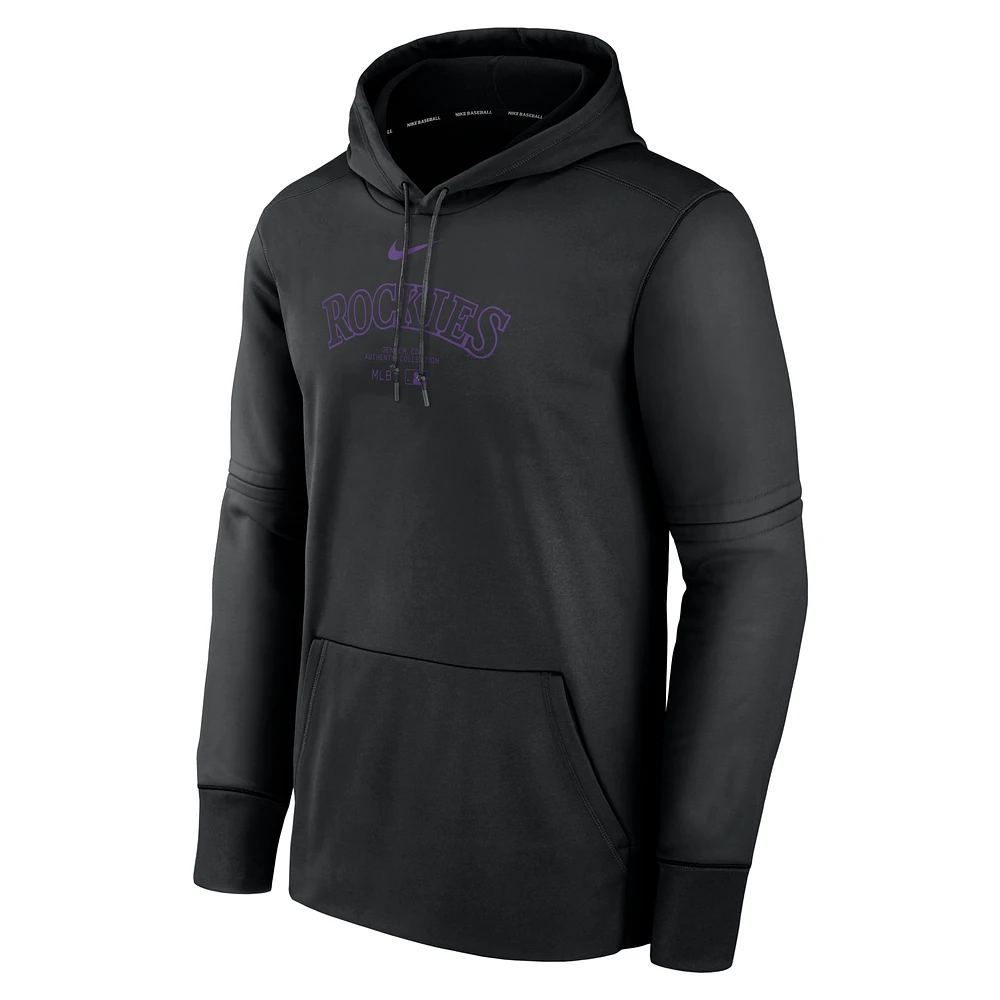 Colorado Rockies Authentic Collection Practice Men's Nike Therma MLB Pullover Hoodie