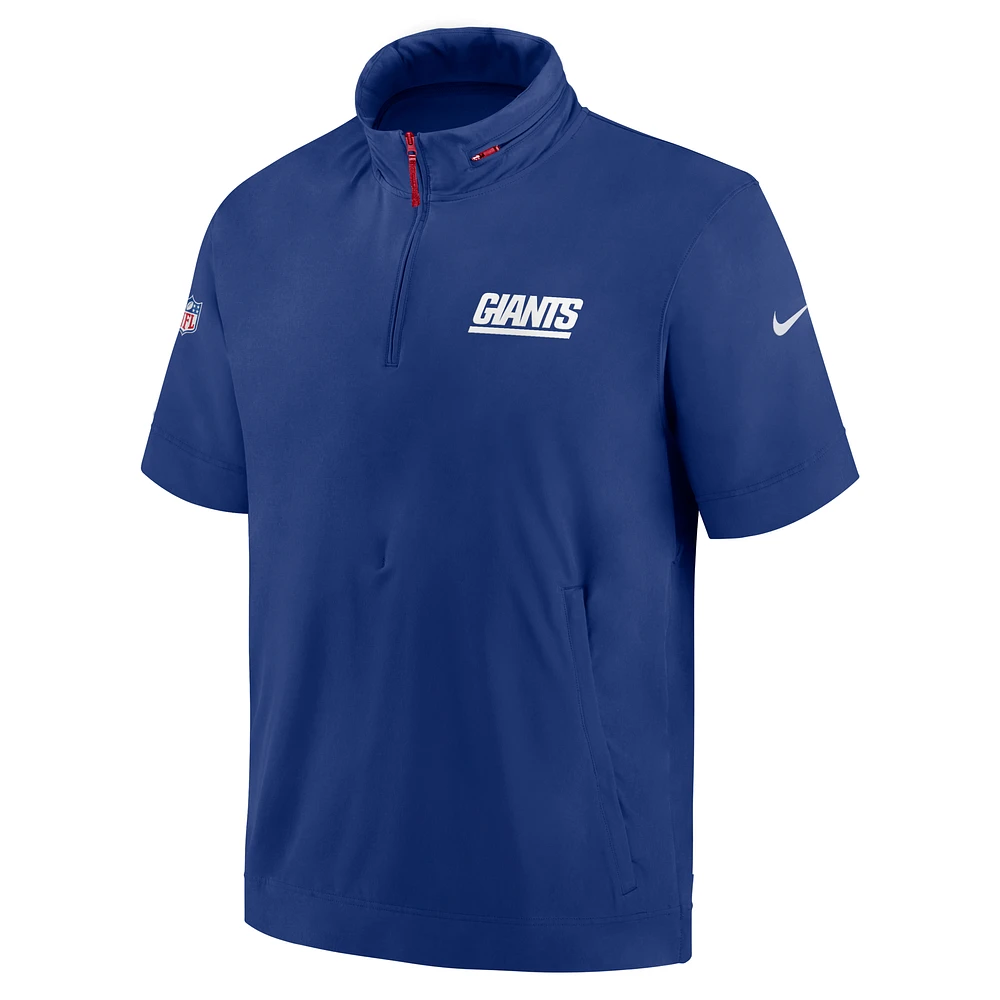 New York Giants Sideline Coach Men's Nike NFL 1/2-Zip Short-Sleeve Hooded Jacket