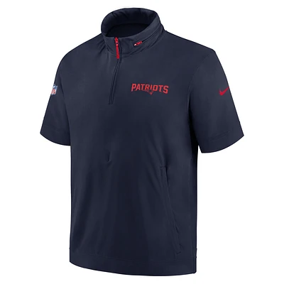 New England Patriots Sideline Coach Men's Nike NFL 1/2-Zip Short-Sleeve Hooded Jacket