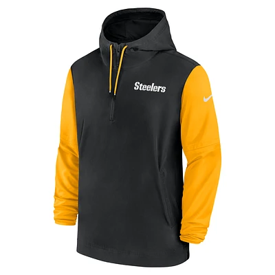 Pittsburgh Steelers Sideline Pre-Game Player Men's Nike NFL 1/2-Zip Hooded Jacket