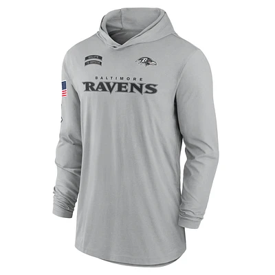 Baltimore Ravens Salute to Service Edge Mascot Lockup Men’s Nike Dri-FIT NFL Long-Sleeve Hooded Top