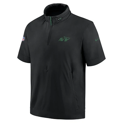 New York Jets Sideline Coach Men's Nike NFL 1/2-Zip Short-Sleeve Hooded Jacket