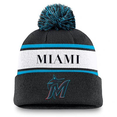 Miami Marlins Team Stripe Peak Men's Nike MLB Cuffed Pom Beanie