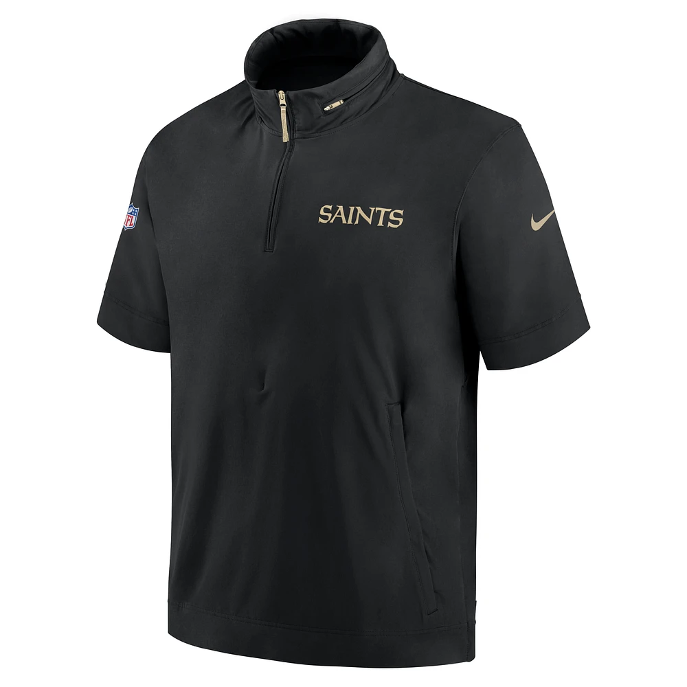 New Orleans Saints Sideline Coach Men's Nike NFL 1/2-Zip Short-Sleeve Hooded Jacket