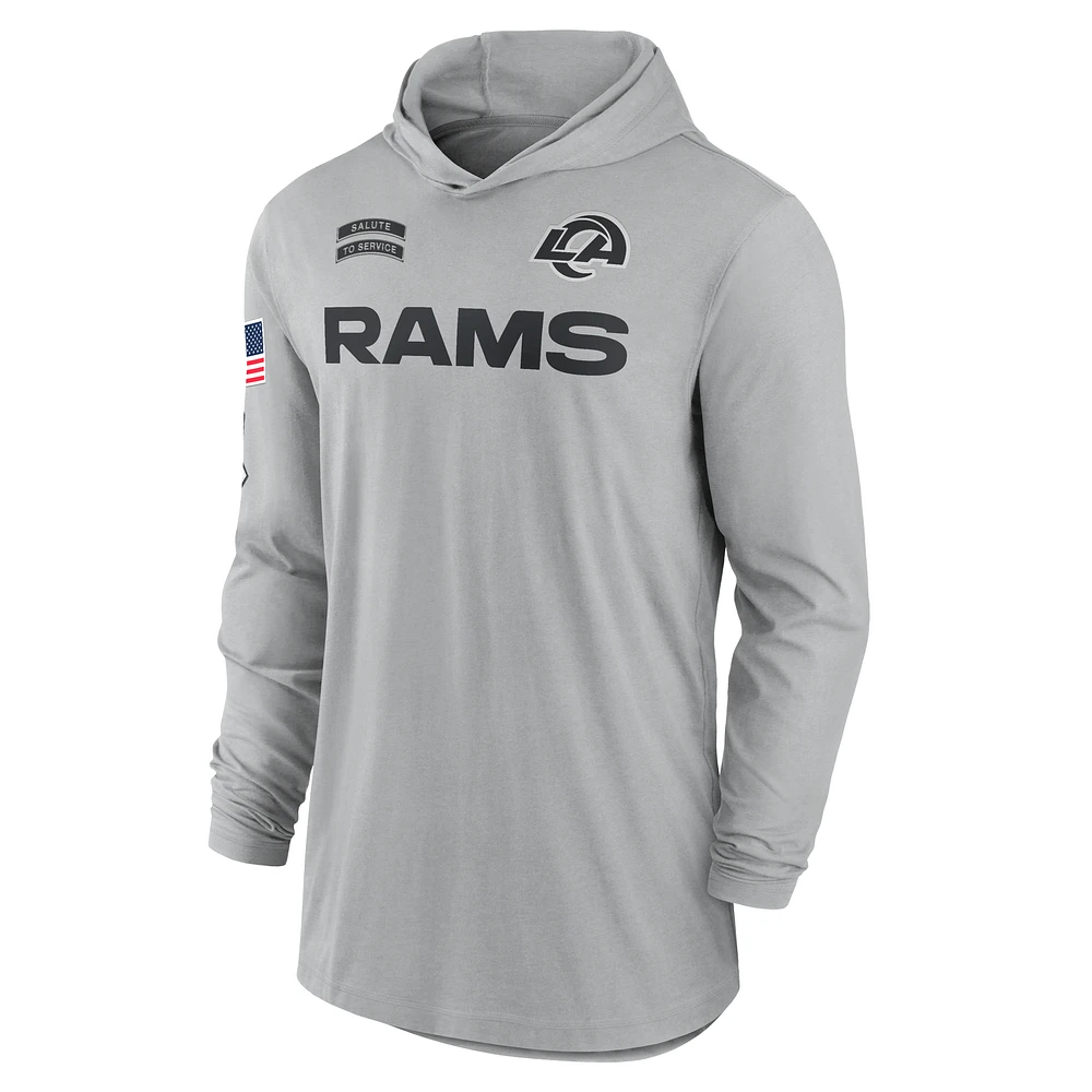 Los Angeles Rams Salute to Service Edge Mascot Lockup Men’s Nike Dri-FIT NFL Long-Sleeve Hooded Top