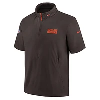 Cleveland Browns Sideline Coach Men's Nike NFL 1/2-Zip Short-Sleeve Hooded Jacket