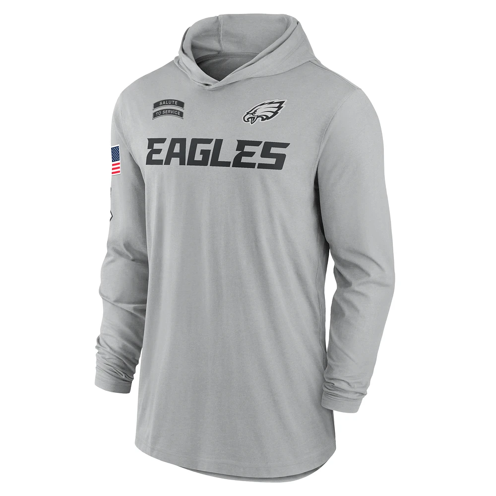 Philadelphia Eagles Salute to Service Edge Mascot Lockup Men’s Nike Dri-FIT NFL Long-Sleeve Hooded Top