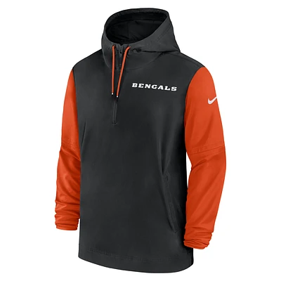 Cincinnati Bengals Sideline Pre-Game Player Men's Nike NFL 1/2-Zip Hooded Jacket