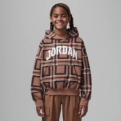 Jordan Brooklyn Essentials Big Kids' Plaid Print Pullover Hoodie