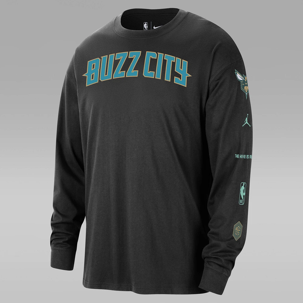 Charlotte Hornets 2023/24 City Edition Men's Jordan NBA Max90 Long-Sleeve T-Shirt