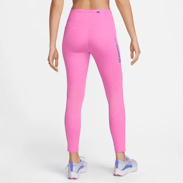 Nike Women's Printed Botanical Fast Crop Running Legging (Pink/Green, Small)
