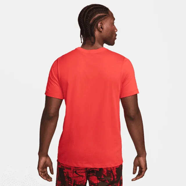 Nike Dri Fit Tshirt Men Large White Red swoosh basketball rim chain net  crewneck