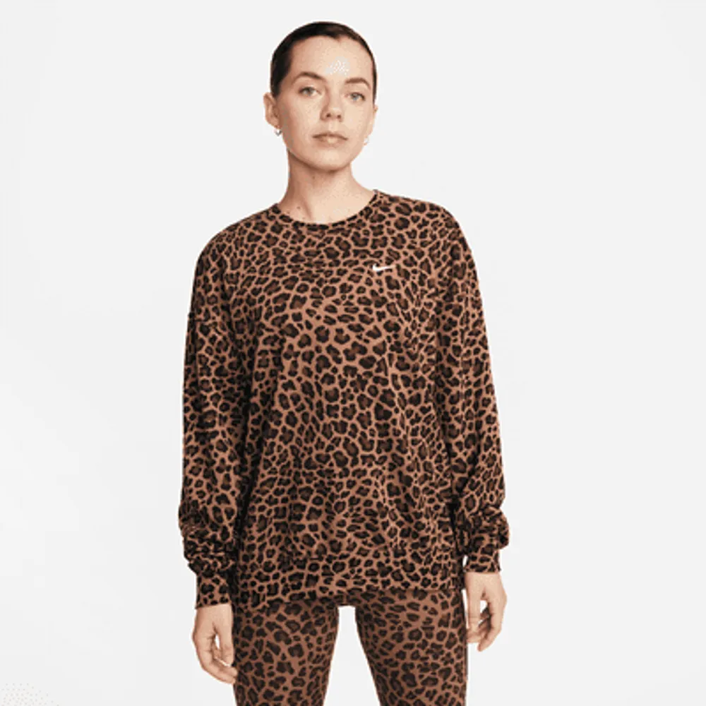 Nike Dri-FIT Get Fit Women's French Terry Leopard Print Crew-Neck Sweatshirt. Nike.com