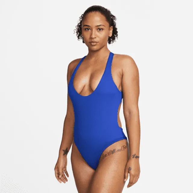 Nike PACIFIC BLUE Corset-Back Bandeau One-Piece Swimsuit, US X-Large 