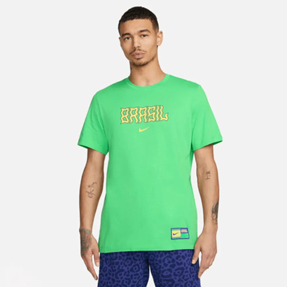 Nike Sportswear Mens Logo T-Shirt (Small, White (Lime Green Text/Black  Razor Swoosh))