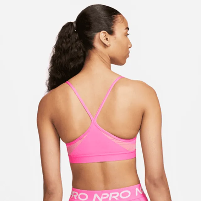 Nike Training Swoosh Dri-FIT leopard print cross back medium support sports  bra in pink