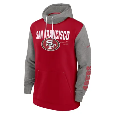 San Francisco 49ers Color Block Men's Nike Therma NFL Pullover Hoodie.