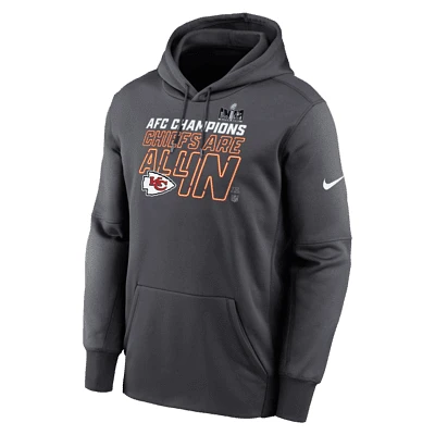 Kansas City Chiefs 2023 AFC Champions Trophy Collection Men's Nike Therma NFL Pullover Hoodie. Nike.com