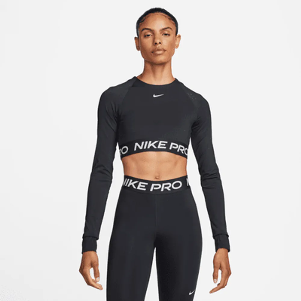 Nike Pro 365 Women's Mid-Rise Crop Leggings (Large, Black/Heather/White)
