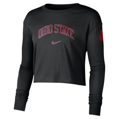 Nike College (Ohio State) Women's Cropped Long-Sleeve T-Shirt. Nike.com
