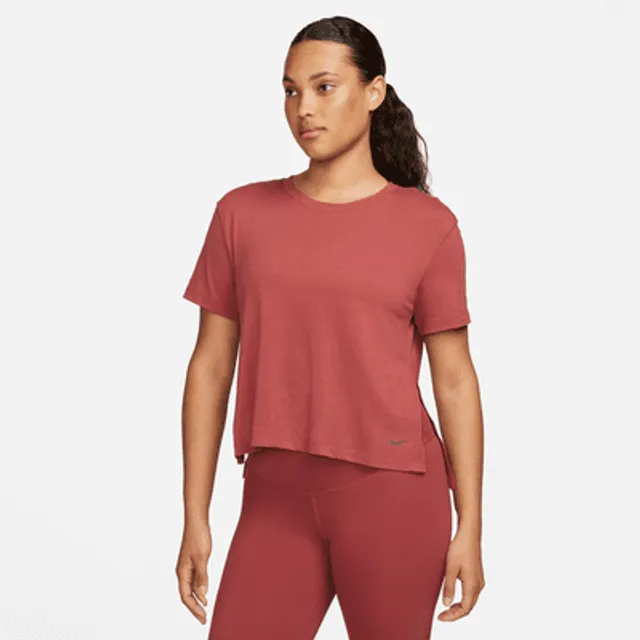 Nike Yoga Dri-FIT Women's plus Short-Sleeve Metallic Trim Top Burgundy 1X  NWT