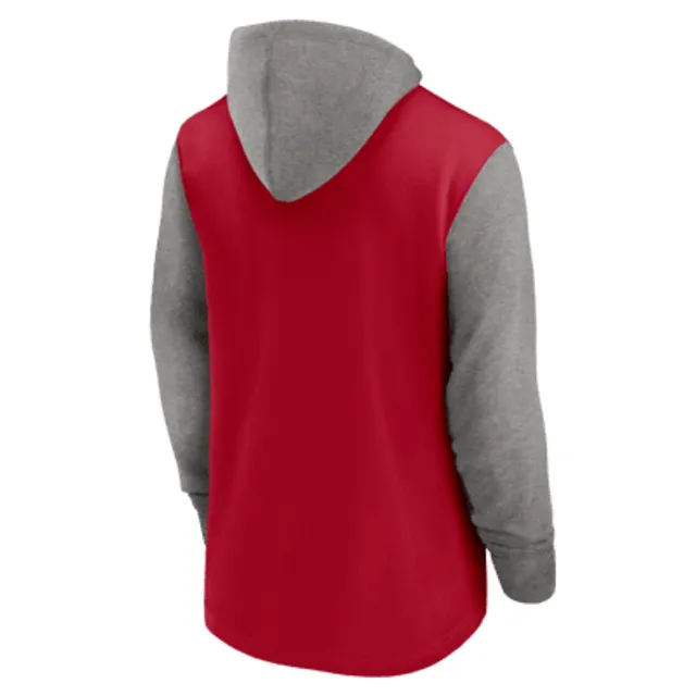 San Francisco 49ers Color Block Men's Nike Therma NFL Pullover Hoodie.